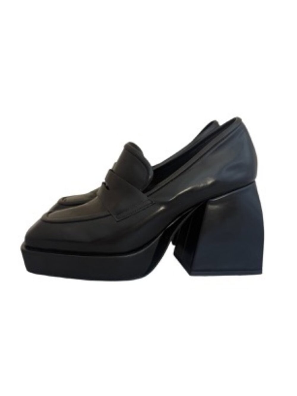 Jeffrey Campbell Black Chunky Platform Heeled Loafers Heel Faux Size 7.5 Women's